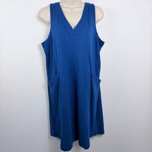 J.JILL NWT Solid Blue V-Neck Casual Double Pocket Tank Dress Size M Petite